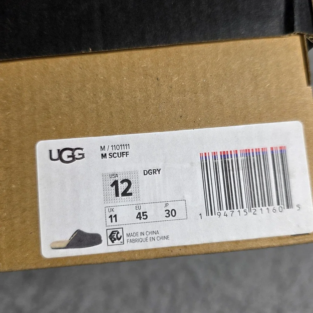 UGG Scuff Slipper Slide Shoes Gray‎ Suede Sheepskin Lined Mens 12 NIB
